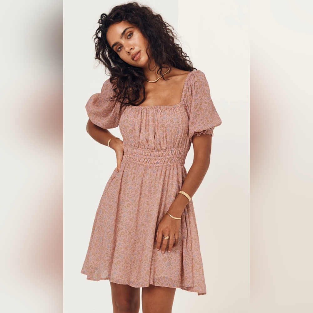 Spell Pink Floral Puff Sleeve Mini Dress